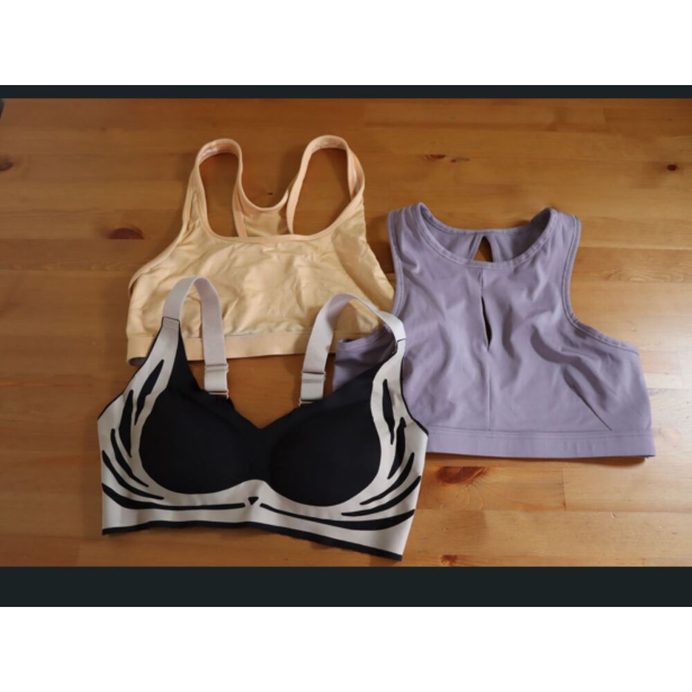 Set of 3 Sports Bras Dri-Fit Champion Black Purple Gray Athletic Bras Large